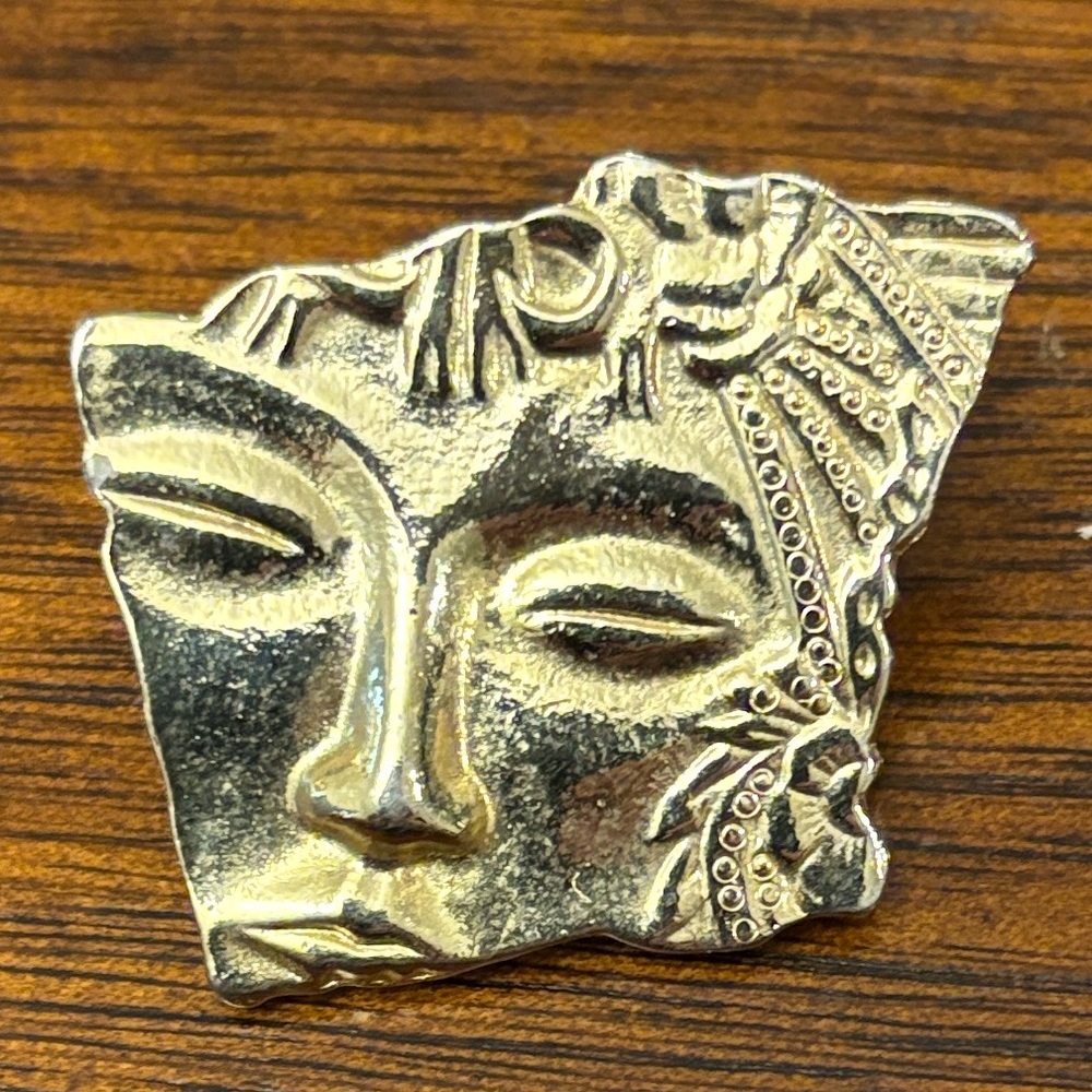Abstract Face Gold Tone Pin Brooch